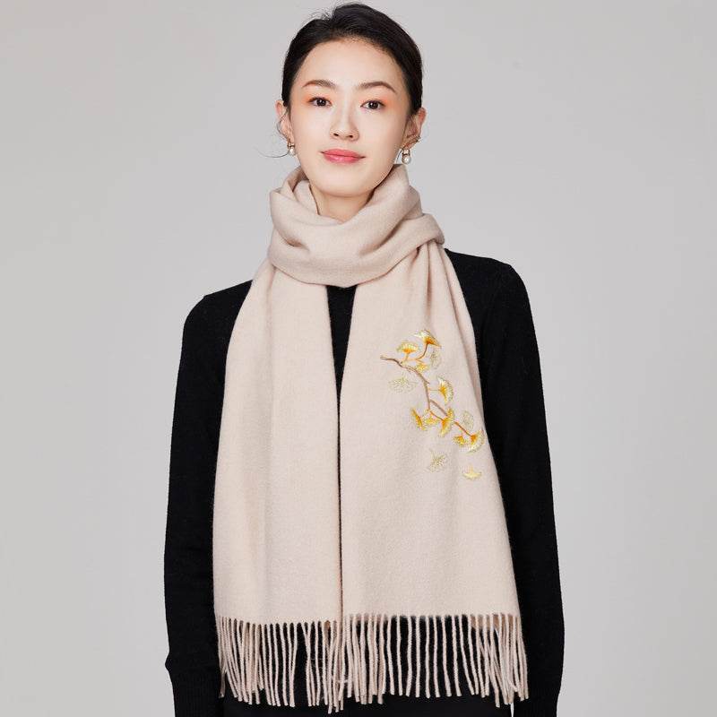 Handmade Suzhou Embroidery Wool Cashmere Scarf Shawl for Women 200x38cm - Image 8