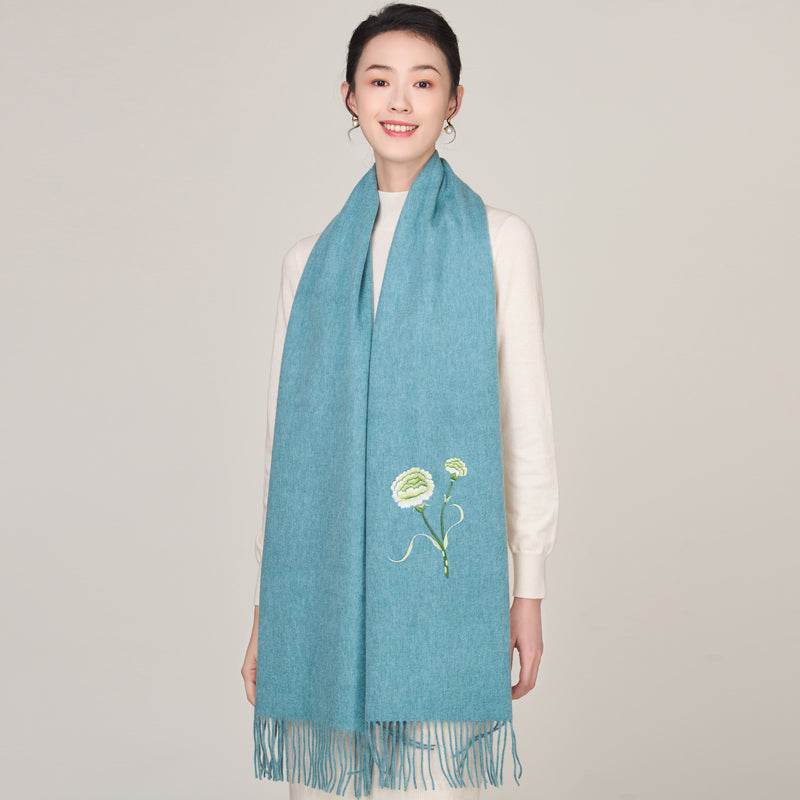 Handmade Suzhou Embroidery Wool Cashmere Scarf Shawl for Women 200x38cm - Image 4