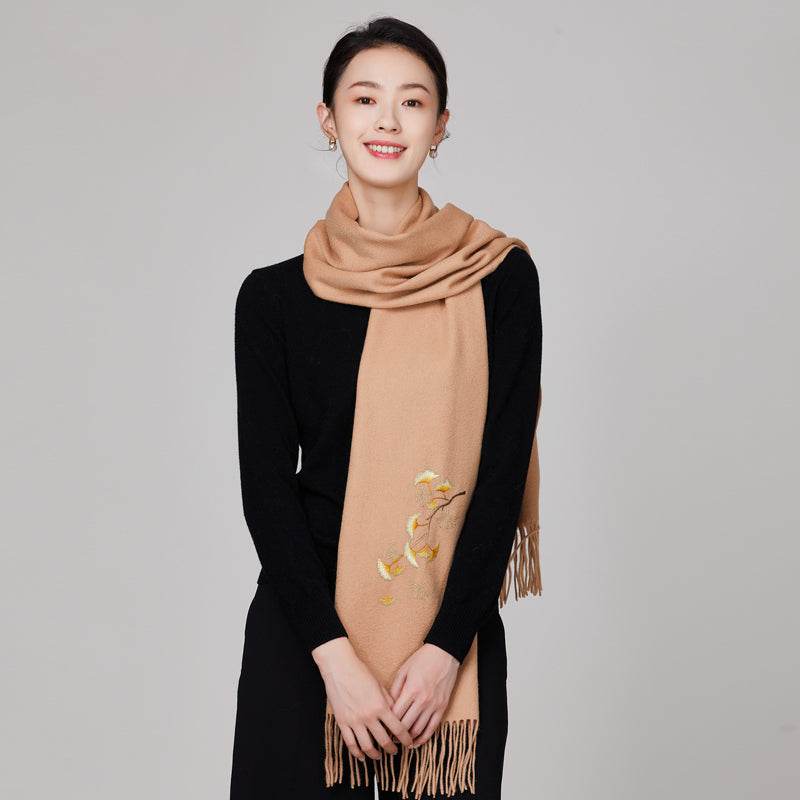 Handmade Suzhou Embroidery Wool Cashmere Scarf Shawl for Women 200x38cm - Image 4
