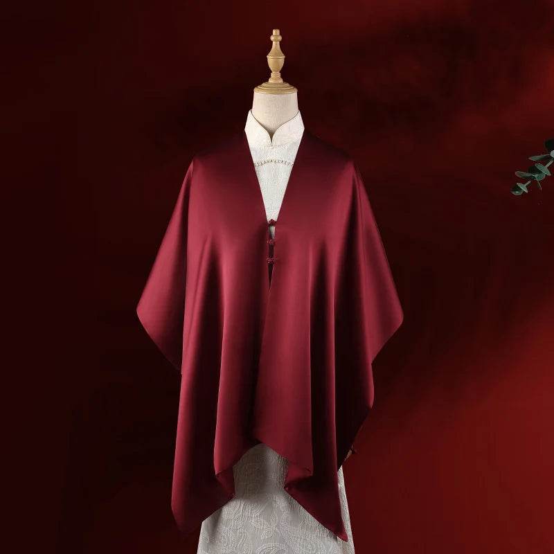 Embroidery Luxurious 16 Momme Silk Satin Red Shawl 185x45cm - Image 3