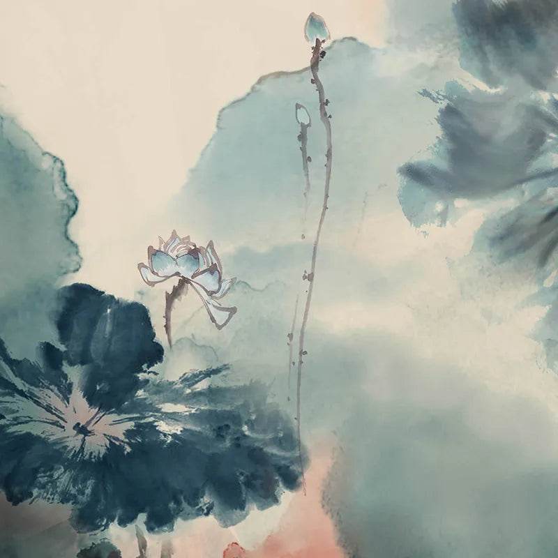 100% Mulberry Silk Ink Lotus Serene Design Long Scarf 180 x 50 Cm - Image 9