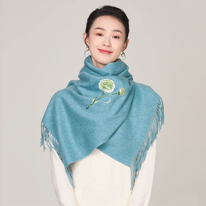 Handmade Suzhou Embroidery Wool Cashmere Scarf Shawl for Women 200x38cm - Image 3