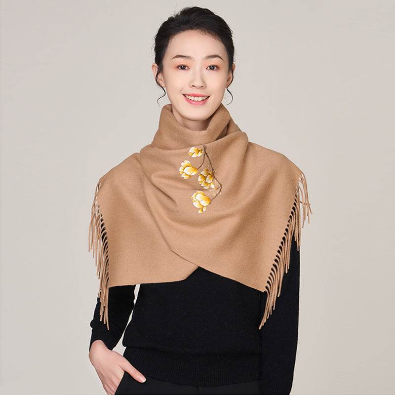 Handmade Suzhou Embroidery Wool Cashmere Scarf with Magnolia Flower 200x38cm - Image 10