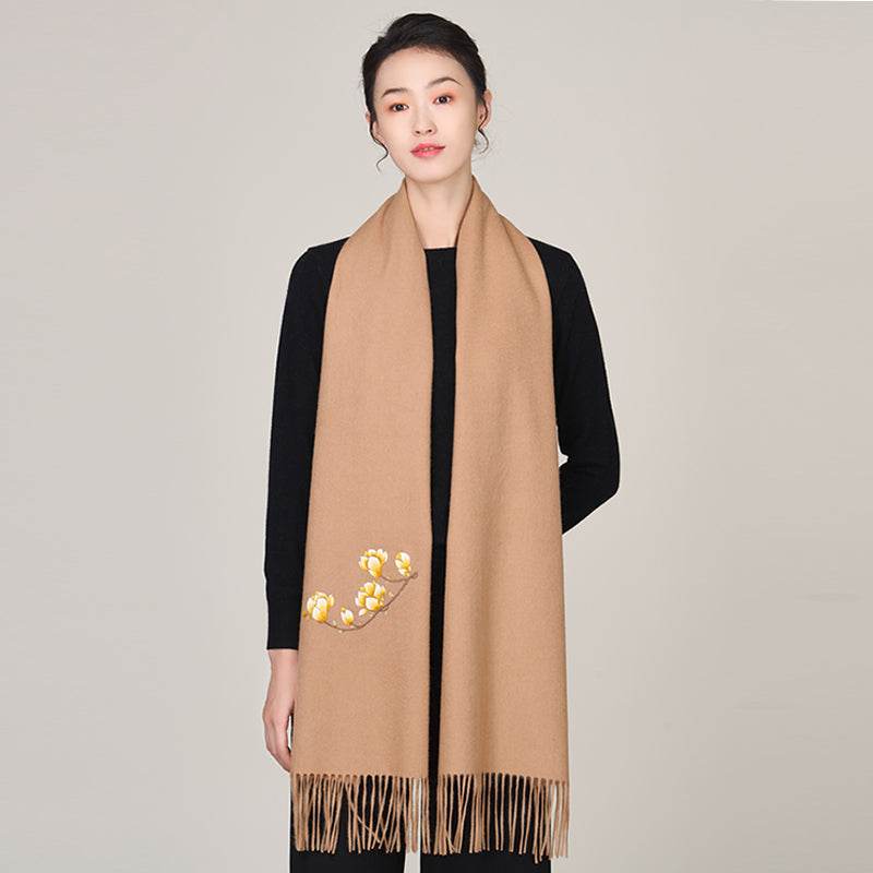 Handmade Suzhou Embroidery Wool Cashmere Scarf with Magnolia Flower 200x38cm - Image 11