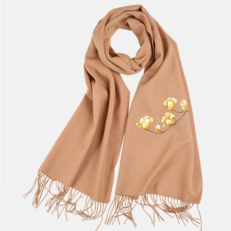 Handmade Suzhou Embroidery Wool Cashmere Scarf with Magnolia Flower 200x38cm - Image 16