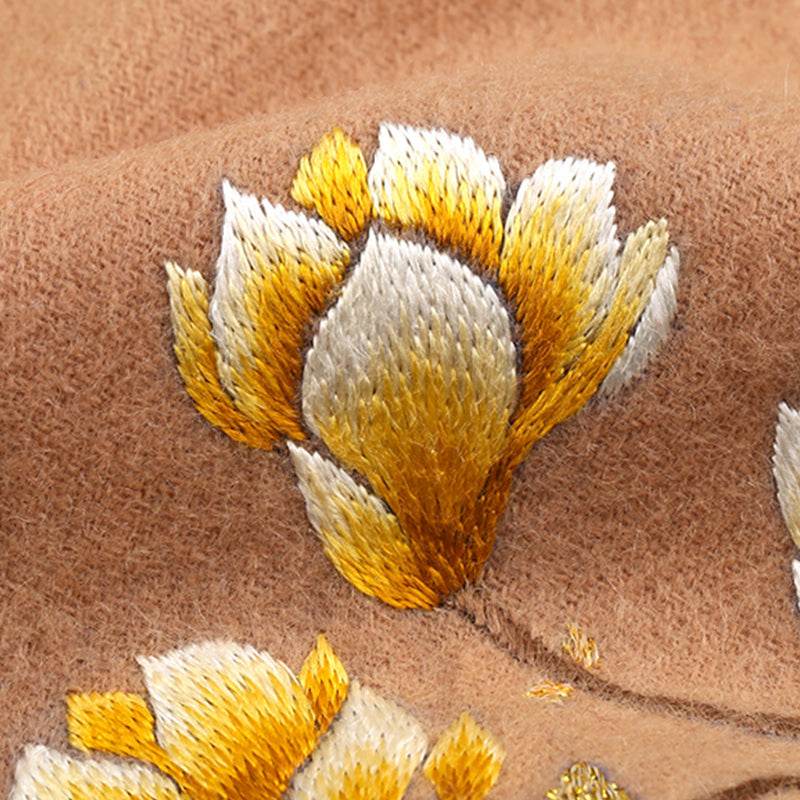 Handmade Suzhou Embroidery Wool Cashmere Scarf with Magnolia Flower 200x38cm - Image 12