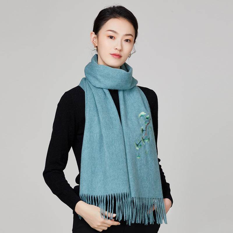 Handmade Suzhou Embroidery Wool Cashmere Scarf Shawl for Women 200x38cm - Image 15