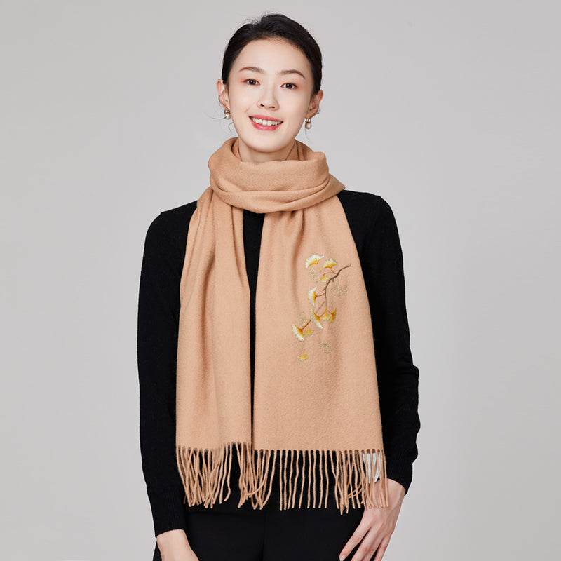 Handmade Suzhou Embroidery Wool Cashmere Scarf Shawl for Women 200x38cm
