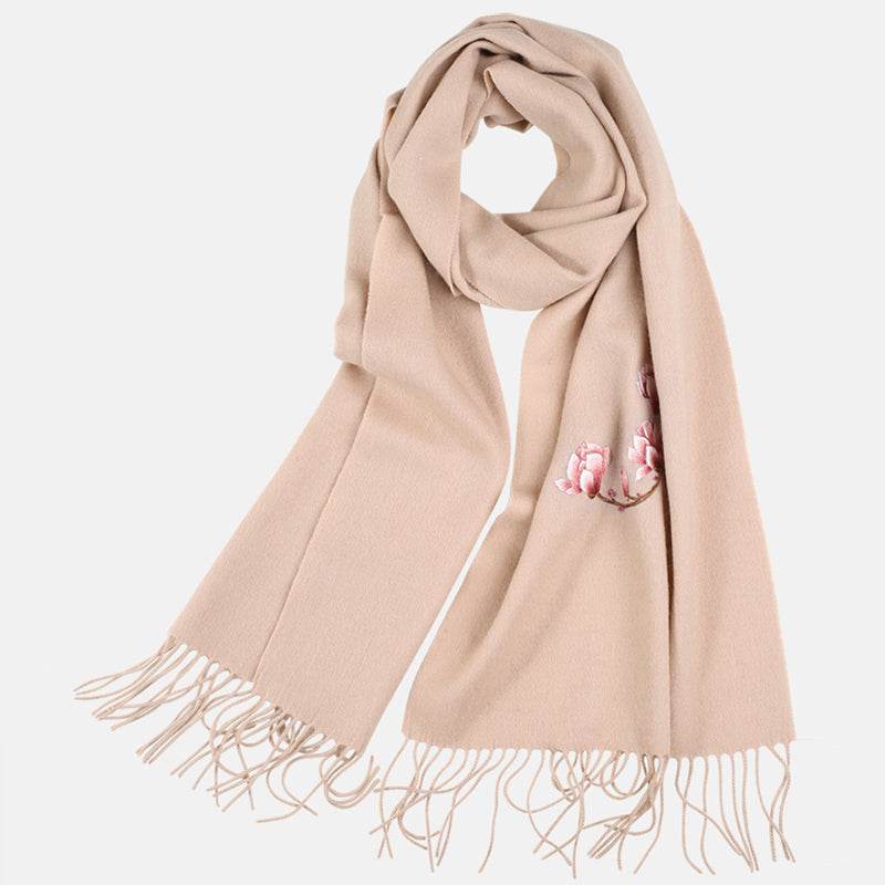 Handmade Suzhou Embroidery Wool Cashmere Scarf with Magnolia Flower 200x38cm - Image 15