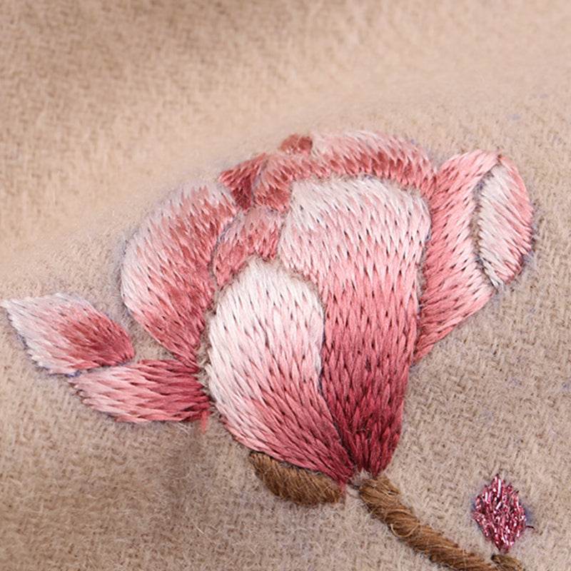 Handmade Suzhou Embroidery Wool Cashmere Scarf with Magnolia Flower 200x38cm - Image 5