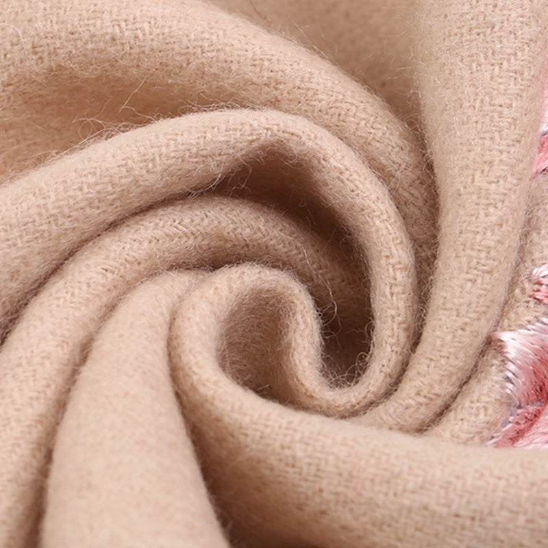 Handmade Suzhou Embroidery Wool Cashmere Scarf with Magnolia Flower 200x38cm - Image 6