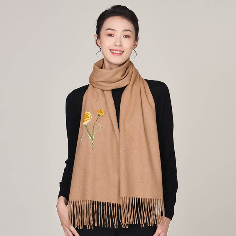 Handmade Suzhou Embroidery Wool Cashmere Scarf Shawl for Women 200x38cm - Image 16