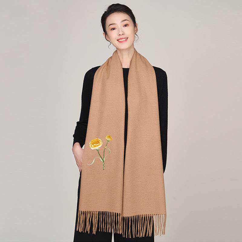 Handmade Suzhou Embroidery Wool Cashmere Scarf Shawl for Women 200x38cm - Image 18