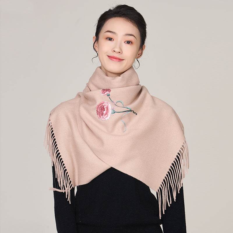 Handmade Suzhou Embroidery Wool Cashmere Scarf Shawl for Women 200x38cm - Image 24