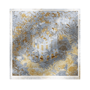 Mulberry Silk 14 Momme Square Scarf Vibrant Floral Gold 88x88 cm