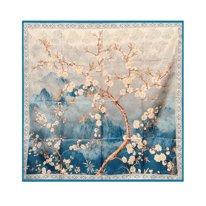 Mulberry Silk 14 Momme Square Scarf Plum Blossom 108x108 cm