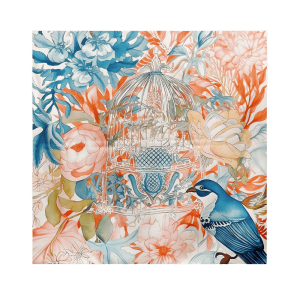 Mulberry Silk 14 Momme Square Scarf Floral and Avian 88x88 cm