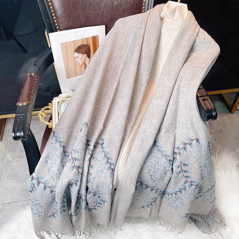 Embroidery 100% Pure Cashmere Scarf Vine Winter Accessory 200x60 cm - Image 5