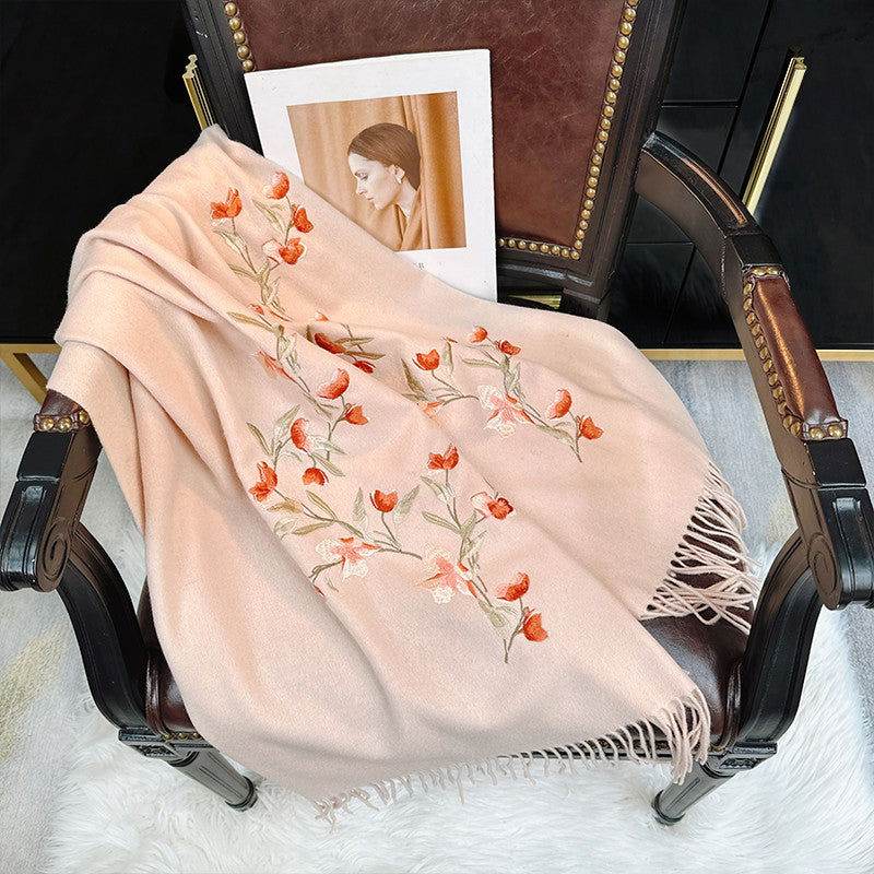 Embroidery 100% Pure Cashmere Scarf Elegant Winter Accessory 200x60 cm - Image 2