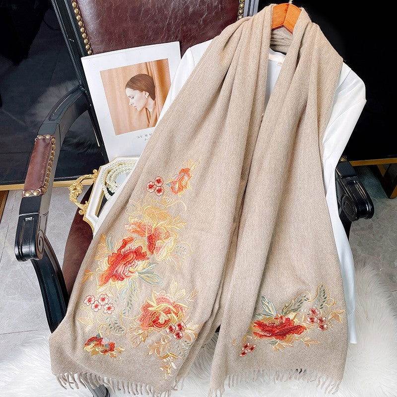 Embroidery 100% Pure Cashmere Scarf Elegant Floral Design 200x60 cm - Image 6