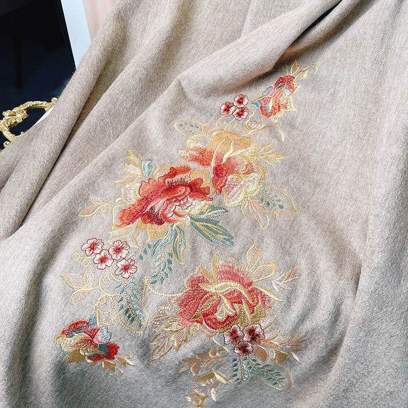 Embroidery 100% Pure Cashmere Scarf Elegant Floral Design 200x60 cm - Image 7