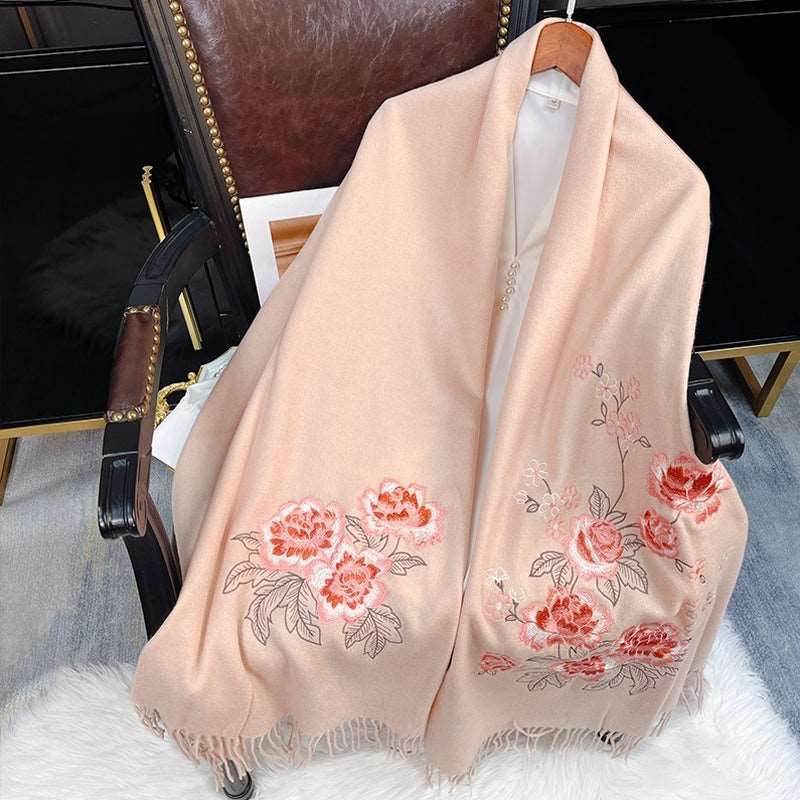 Embroidery 100% Pure Cashmere Scarf Pink Lotus 200x60 cm - Image 5