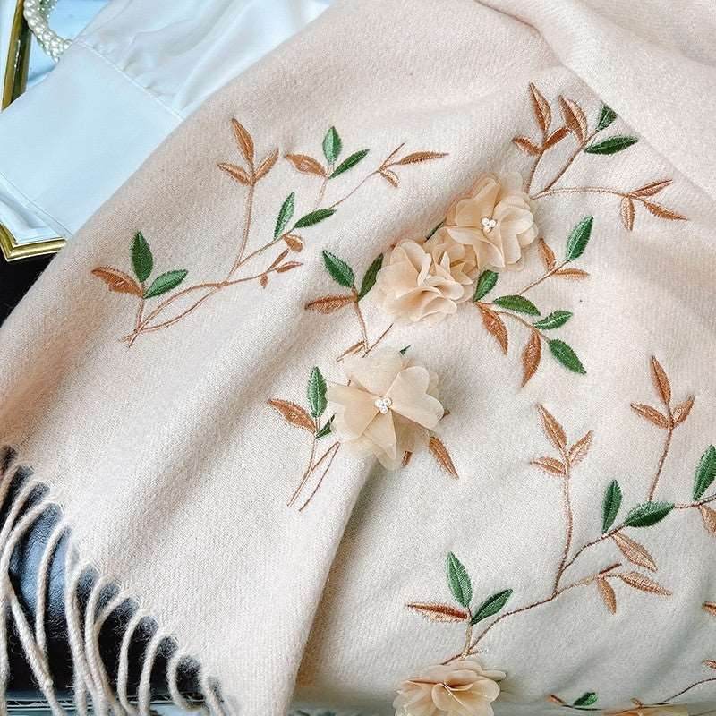 Embroidery 100% Pure Cashmere Scarf Rose 200x60 cm - Image 3