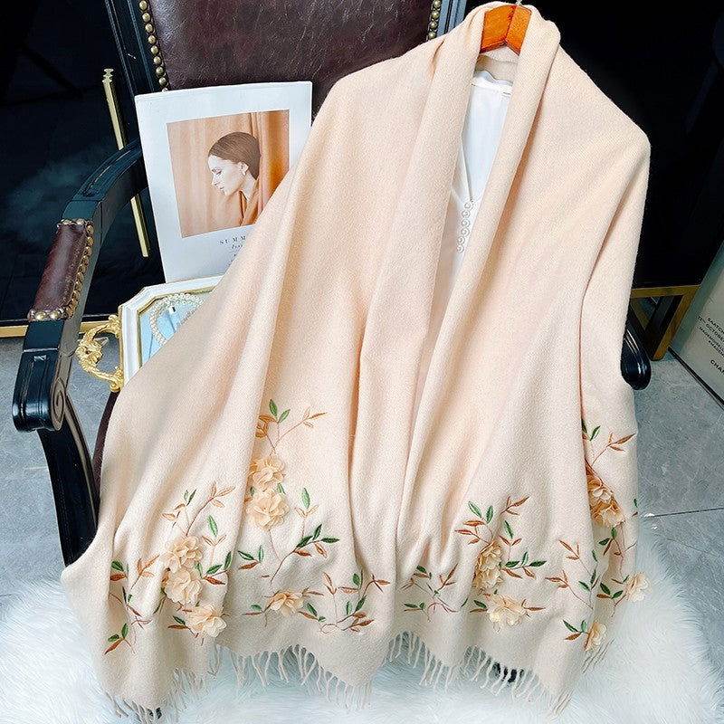 Embroidery 100% Pure Cashmere Scarf Rose 200x60 cm - Image 5
