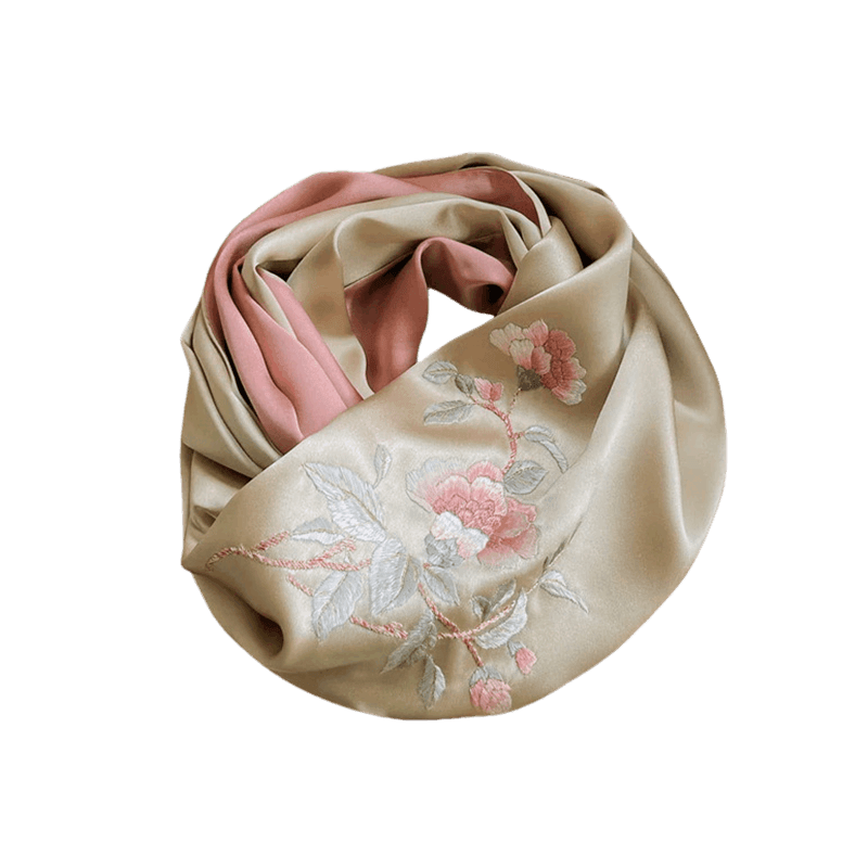 Handcrafted Suzhou Embroidery 100% Mulberry Silk Scarf 155x35cm