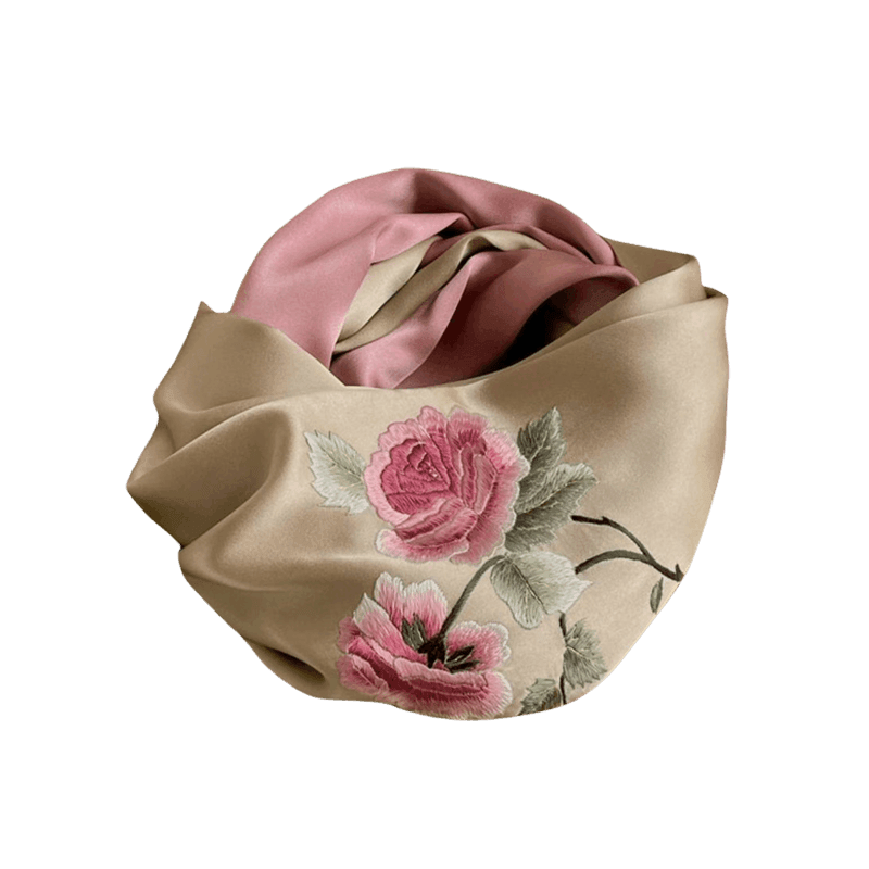 Handmade Su Embroidery 16 Momme Silk Scarf Peony 155x35cm