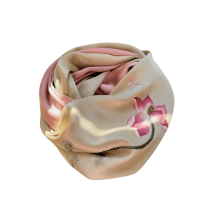 Handmade Su Embroidery 16 Momme Silk Scarf Lotus 155x35cm