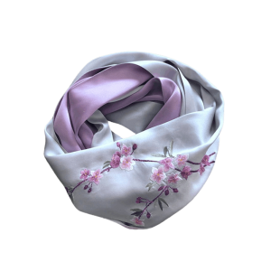 Handmade Su Embroidery 16 Momme Silk Scarf Orchid 155x35cm