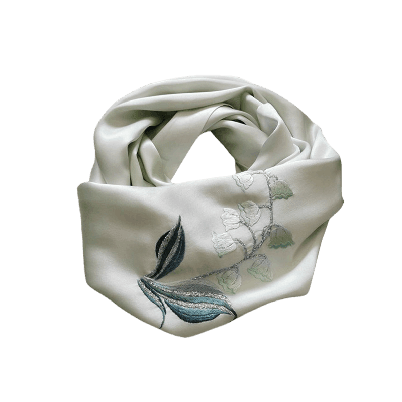 Handmade Su Embroidery 16 Momme Silk Scarf 155x35cm