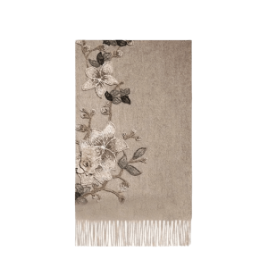 Embroidery 100% Pure Cashmere Scarf Gardenia 200x60 cm