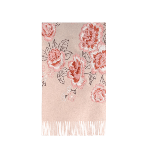 Embroidery 100% Pure Cashmere Scarf Pink Lotus 200x60 cm