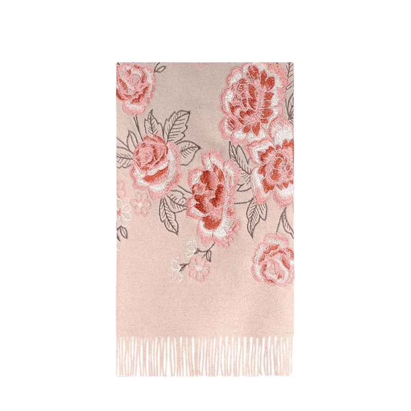 Embroidery 100% Pure Cashmere Scarf Pink Lotus 200x60 cm