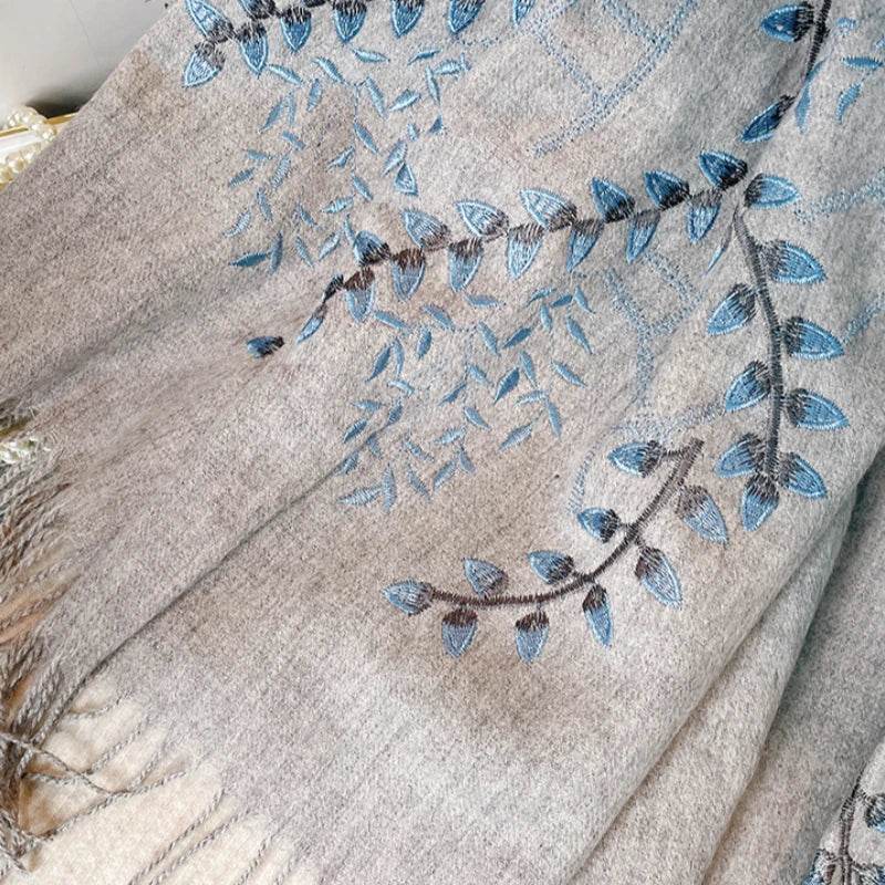 Embroidery 100% Pure Cashmere Scarf Vine Winter Accessory 200x60 cm - Image 6