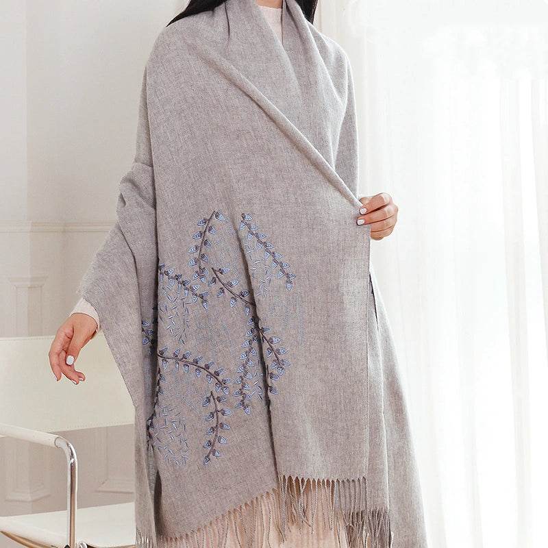 Embroidery 100% Pure Cashmere Scarf Vine Winter Accessory 200x60 cm - Image 3