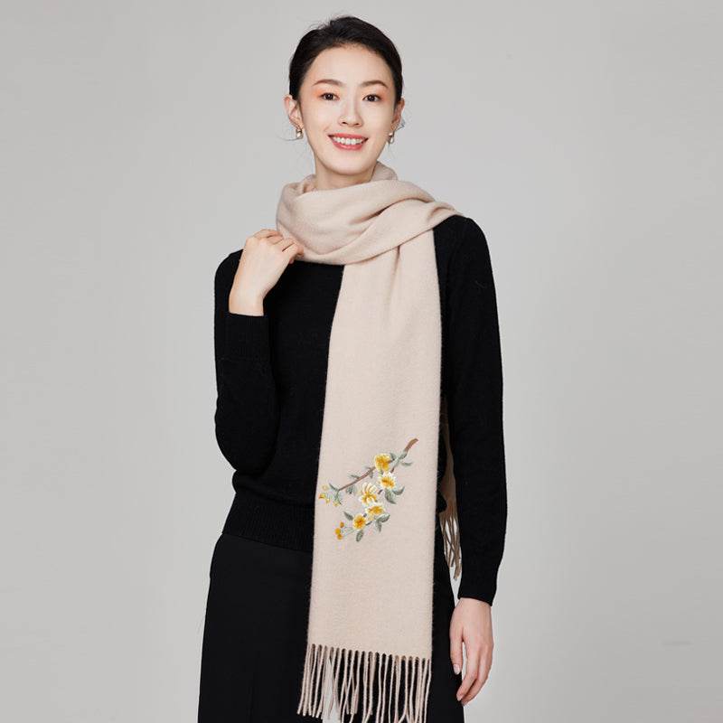 Handmade Embroidery Wool Cashmere Scarf Winter Wrap Shawl 200x38cm - Image 9