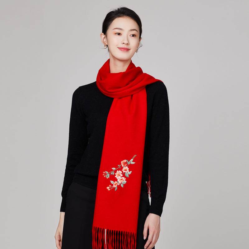Handmade Embroidery Wool Cashmere Scarf Winter Wrap Shawl 200x38cm - Image 14