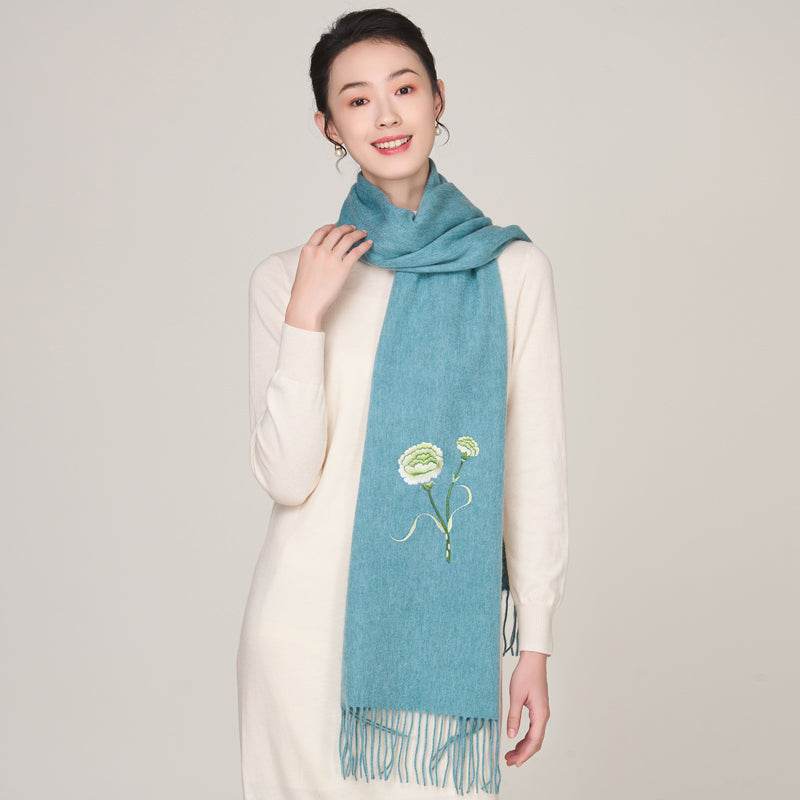 Handmade Suzhou Embroidery Wool Cashmere Scarf Shawl for Women 200x38cm - Image 2