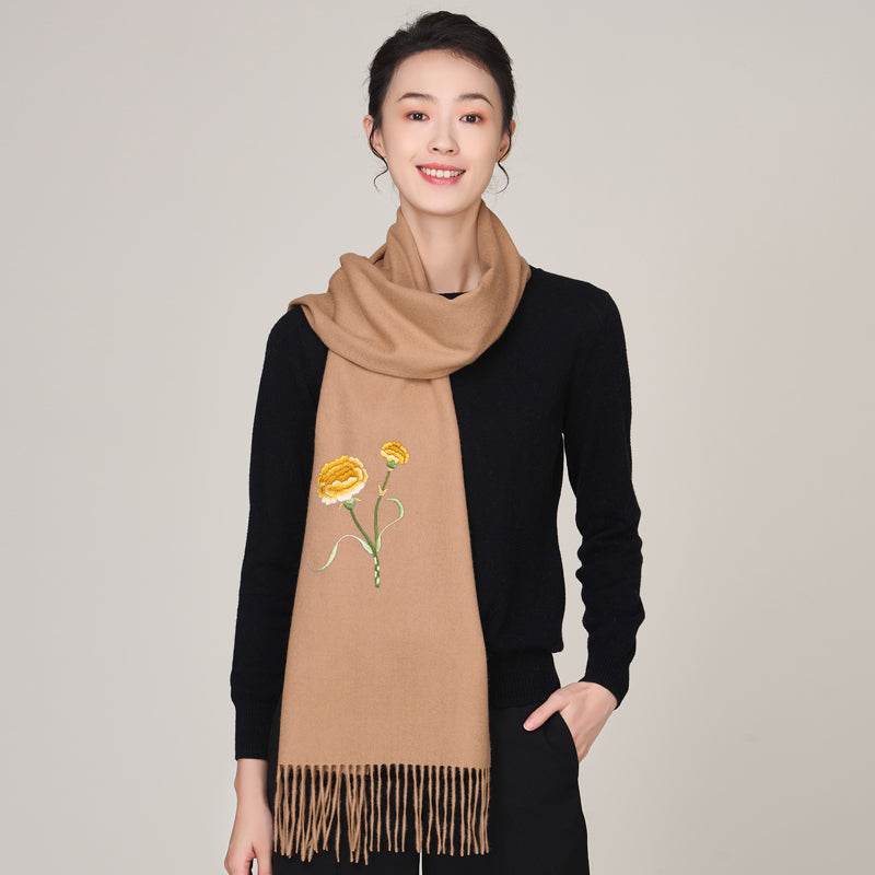 Handmade Suzhou Embroidery Wool Cashmere Scarf Shawl for Women 200x38cm - Image 15