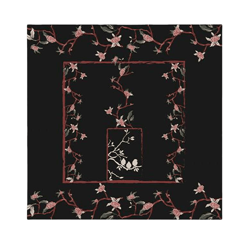 Luxurious Elegant Vintage Black Floral Silk Square Scarf 87 x 87 cm