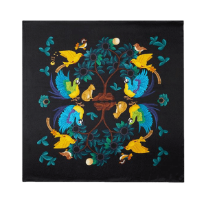 16 Momme Silk Luxury Square Silk Scarf Floral and Avian Design 87x87cm