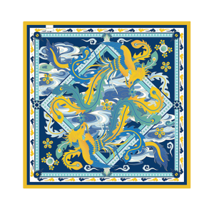 14 Momme Mulberry Silk Square Scarf Phoenix Crown 63x63cm