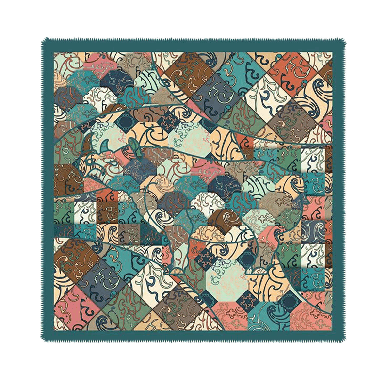 Vintage Silk and Wool Scarf Cloud Pattern 87x87cm & 100x100cm