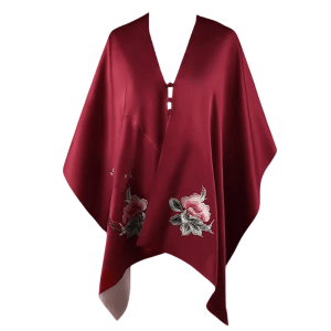 Embroidery Luxurious 16 Momme Silk Satin Red Shawl 185x45cm