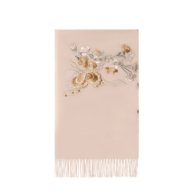 Handcrafted Su Embroidery Luxurious 100% Wool Cashmere Scarf 180x30cm