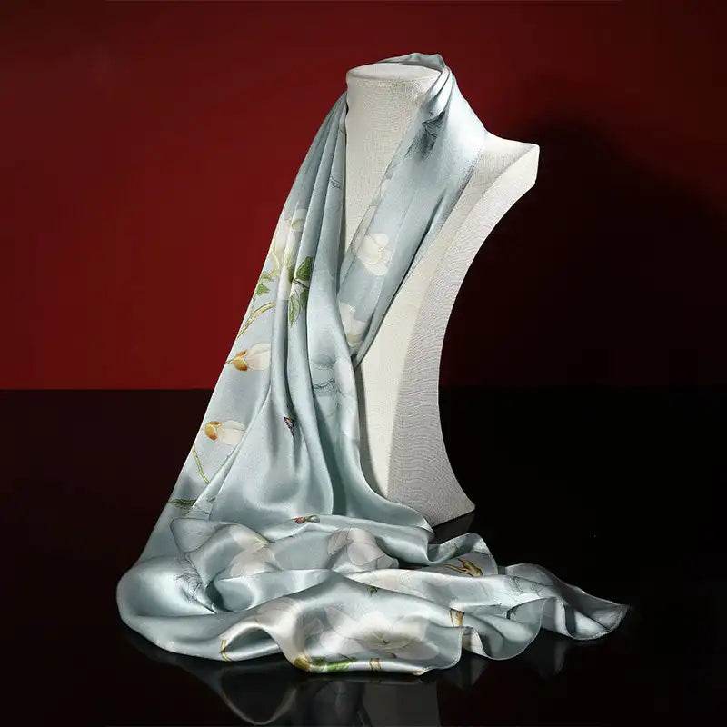 100% Mulberry Silk Luxurious Shawl Scarf with Vibrant Print 170x53cm - Image 2