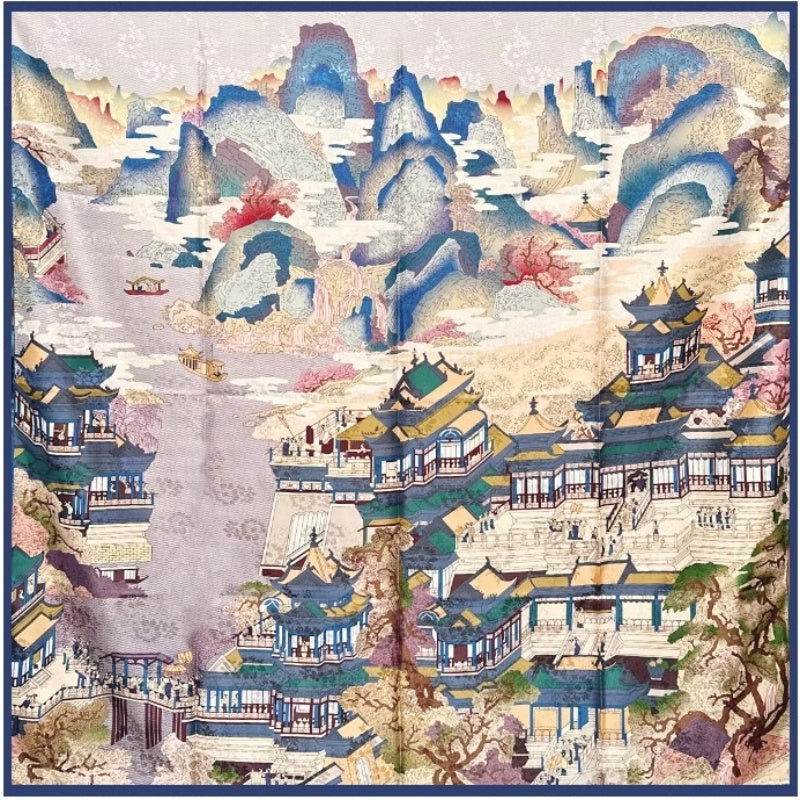 Mulberry Silk 14 Momme Square Scarf Cloud Pavilion 108x108 cm - Image 8